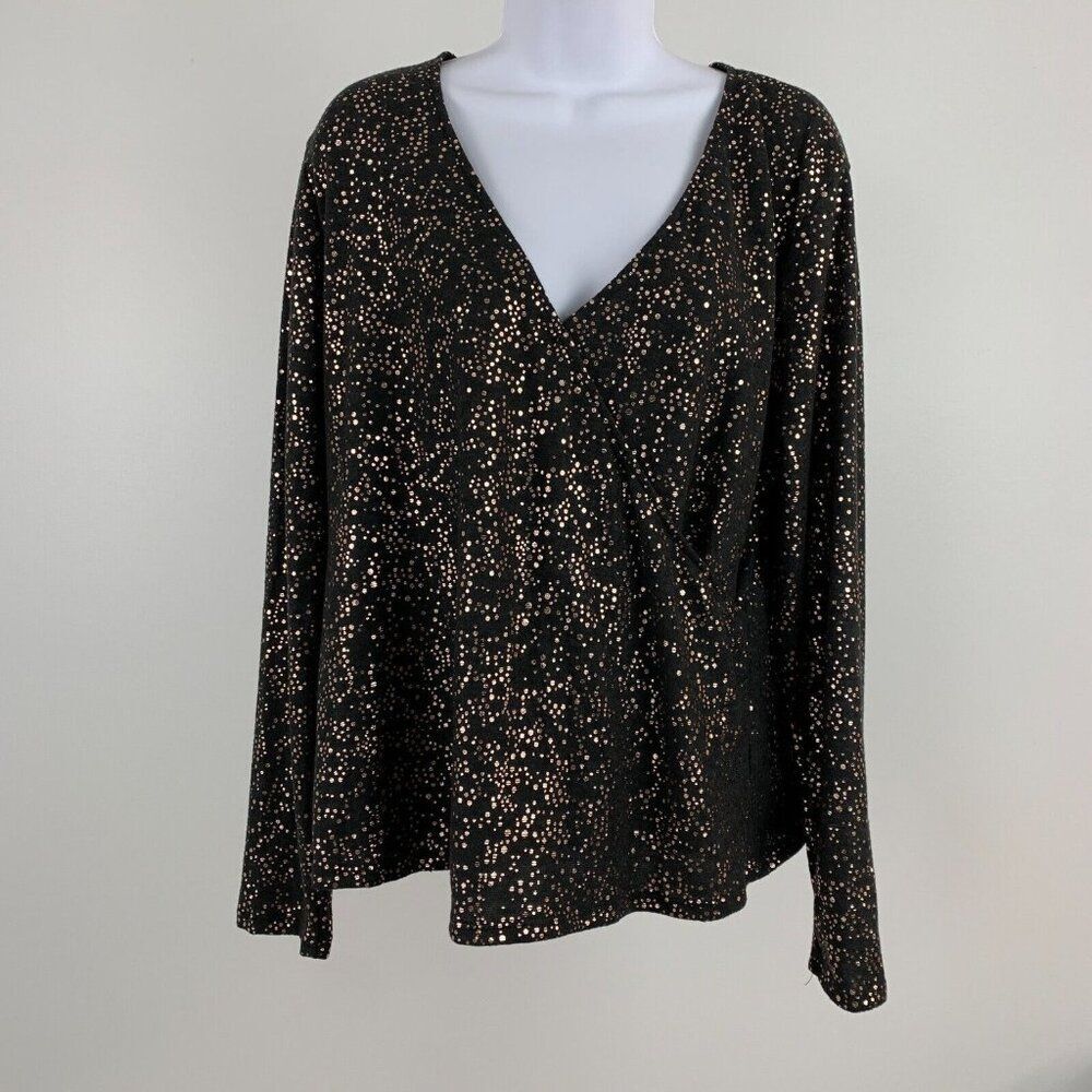 Lush Knit Top 1X Black Gold Dots Crossover bust Long Sleeve New NWT Stitch Fix